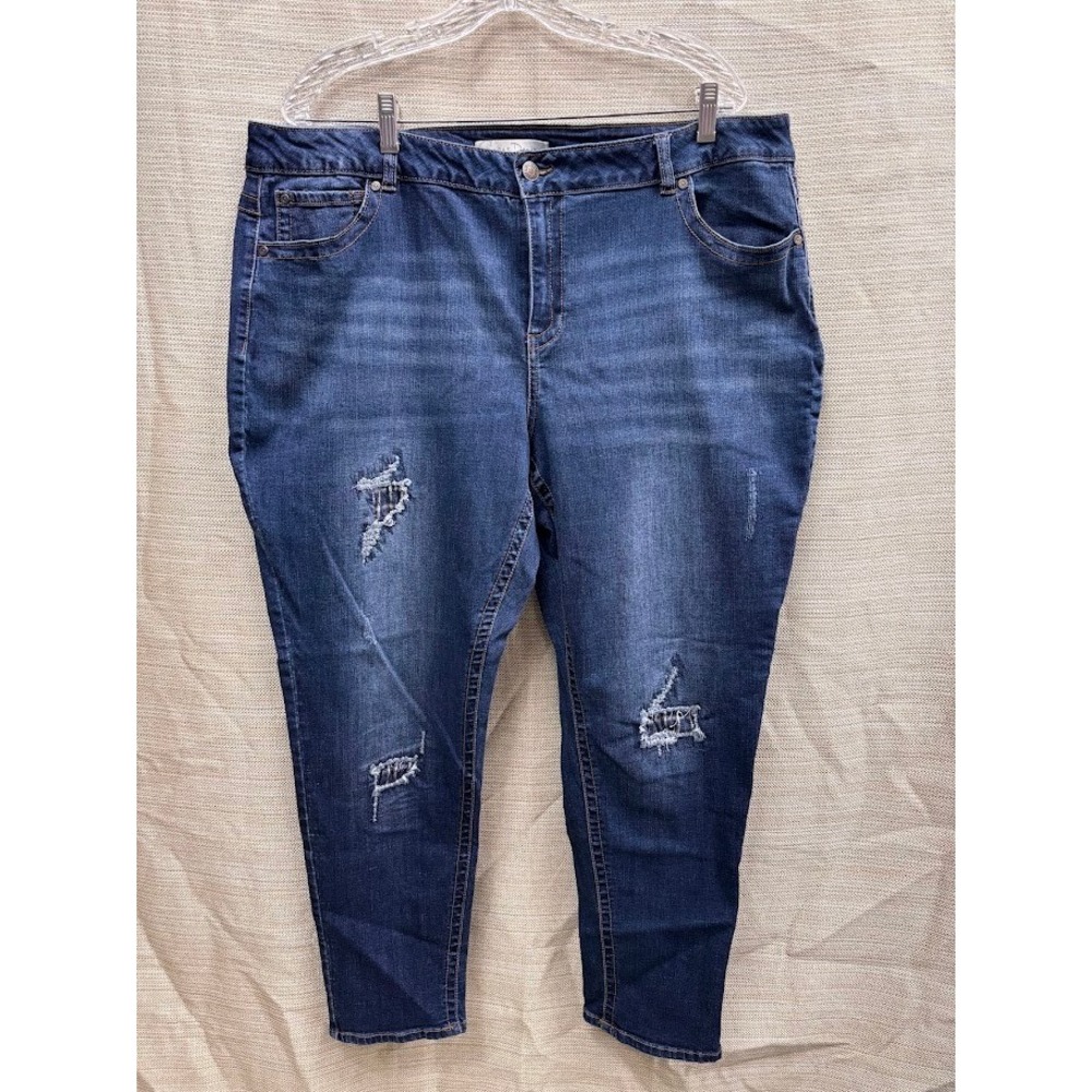 1946 Denim Womens Plus Size 20W Dark Wash Distressed Skinny Jeans High Rise Blue